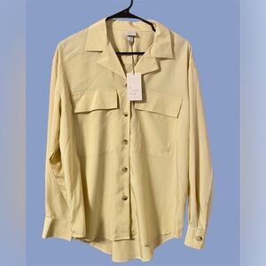 A New Day Women’s Lemon Yellow Oversized Button Down Shirt Sz M